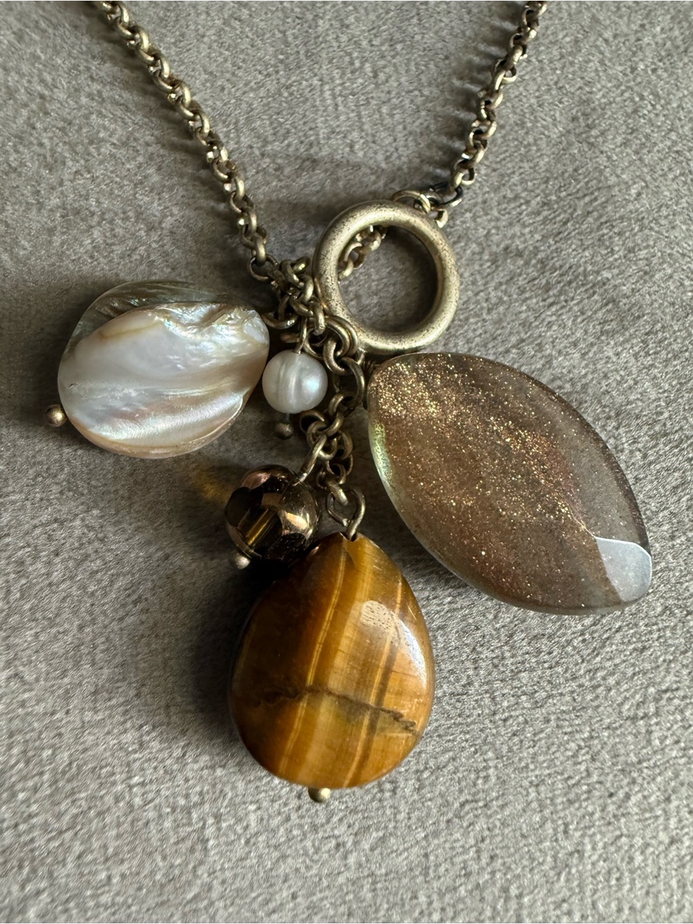 Silver-Tone Women's Pendant Necklace with Brown and Cream Charms - Picture 2 of 4